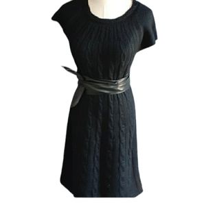 Calvin Klein women Whimsigoth  black merino wool blend cable knit dress …